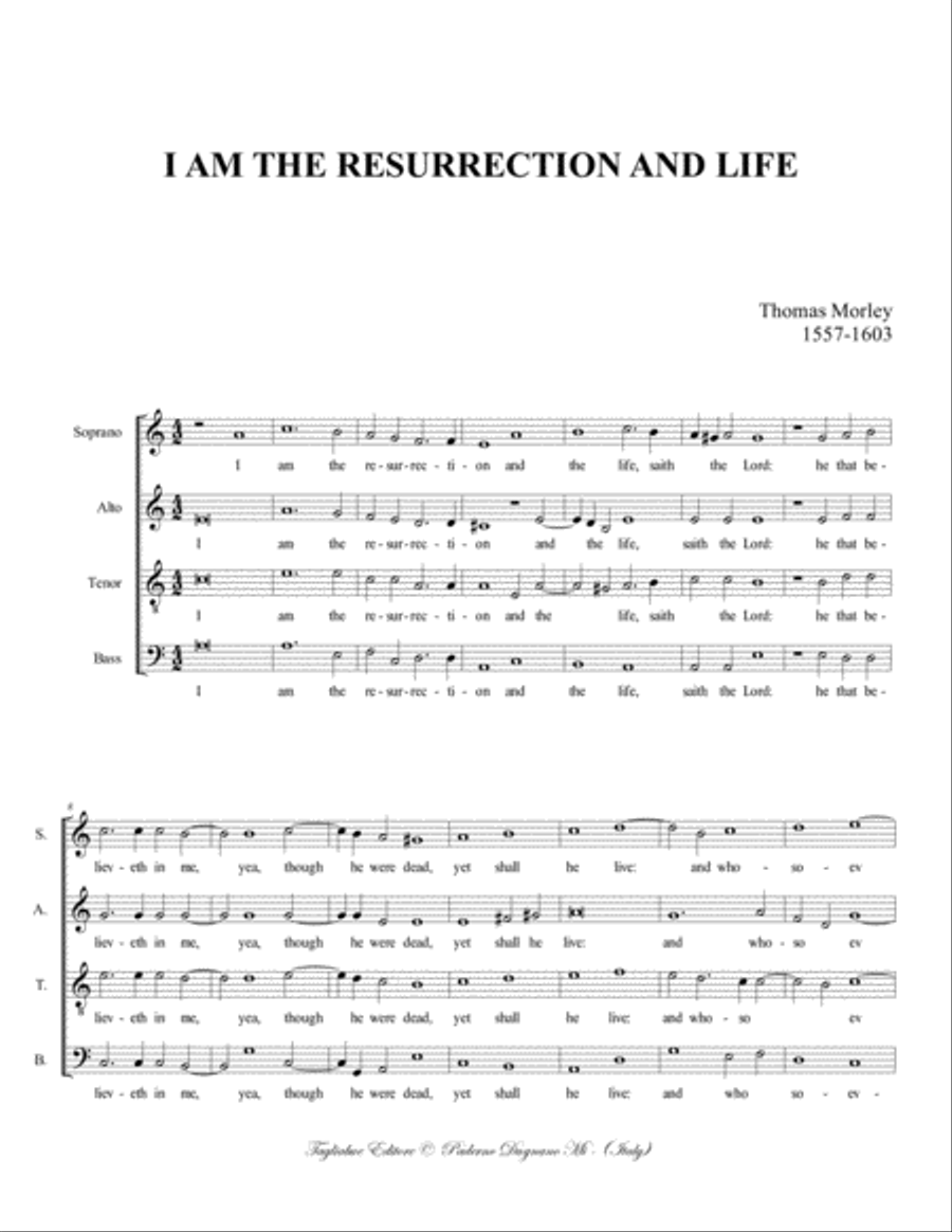 I AM THE RESURRECTION AND LIFE - MORLEY - SATB Choir image number null