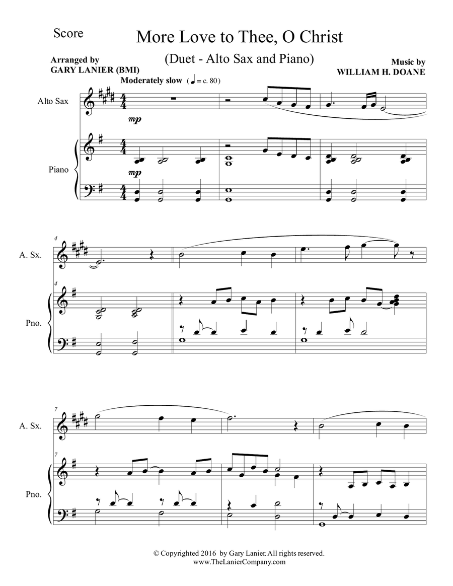 MORE LOVE TO THEE, O CHRIST (Duet – Alto Sax & Piano with Parts) Woodwind Duet scores gallery preview page 2