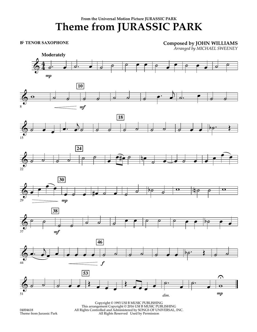 Book cover for Theme from Jurassic Park - Bb Tenor Saxophone