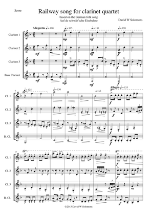 Railway Song (Auf de schwäb'sche Eisebahne) for clarinet quartet