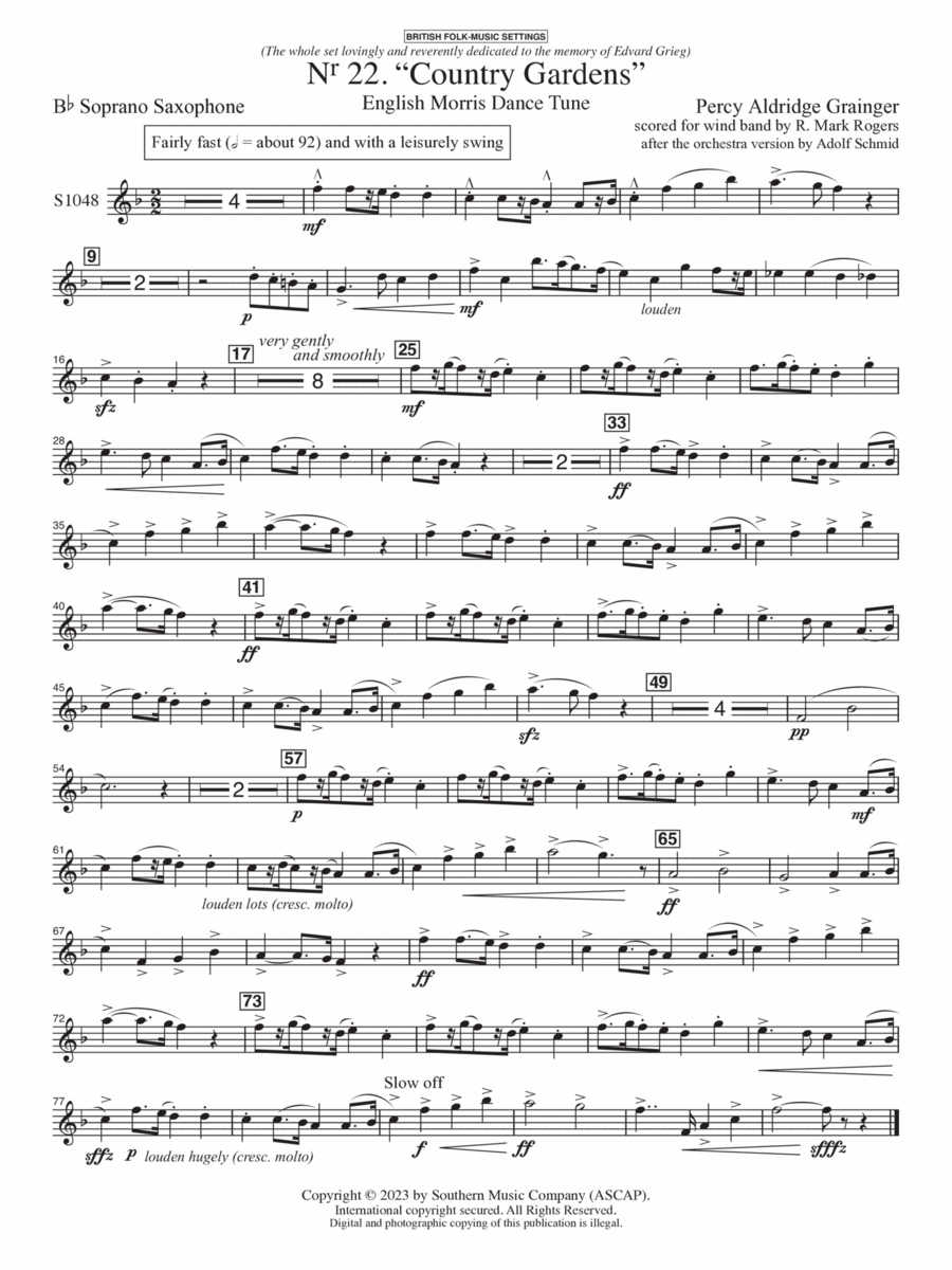 Country Gardens for Symphonic Band - Soprano Sax Concert Band scores gallery preview page 1