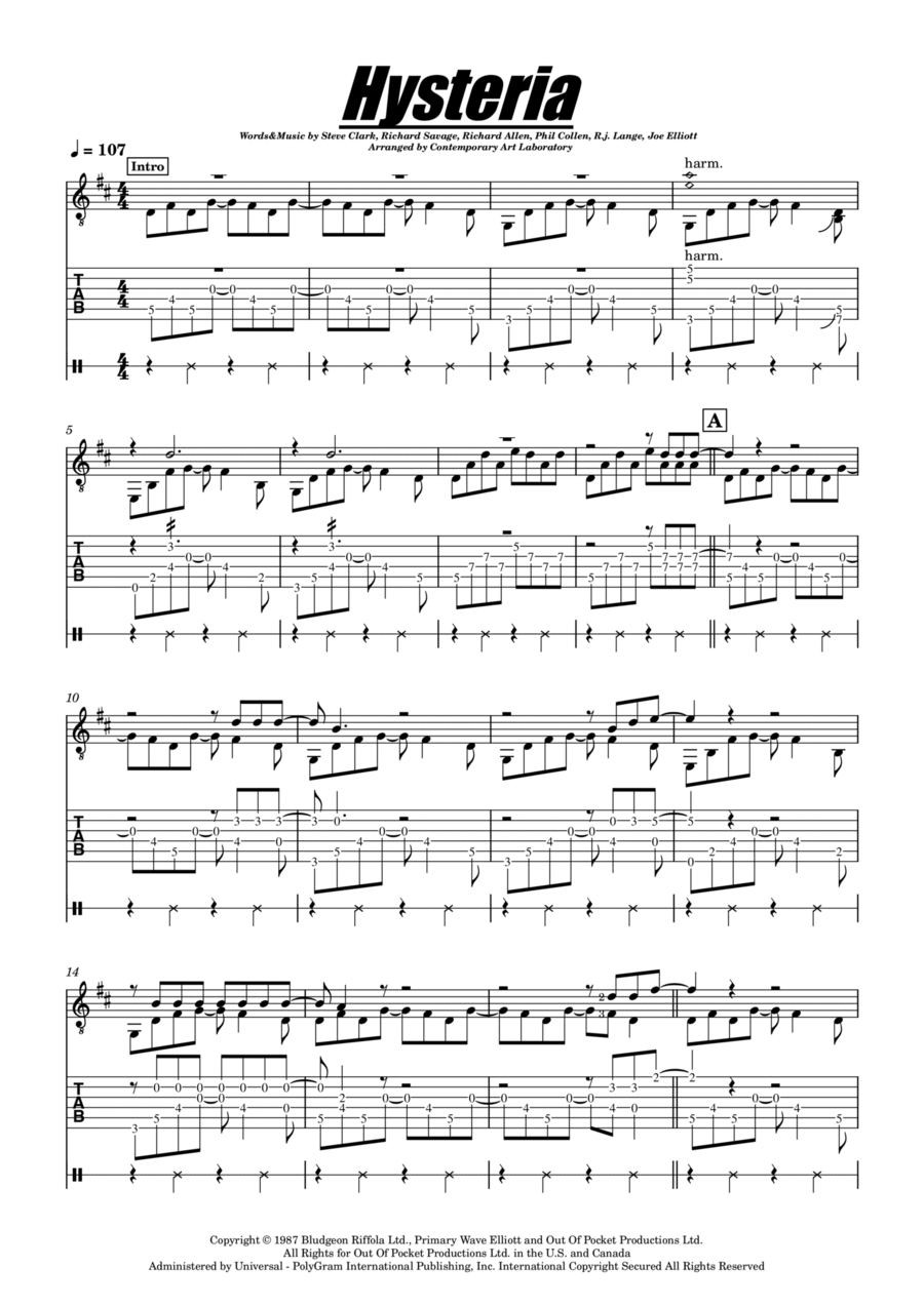 Hysteria Acoustic Guitar scores gallery preview page 1