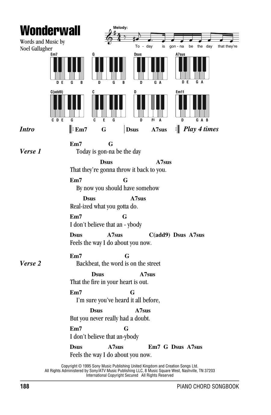 Wonderwall Piano scores gallery preview page 1