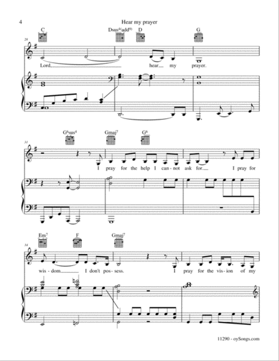 Hear My Prayer Piano, Vocal, Guitar scores gallery preview page 4
