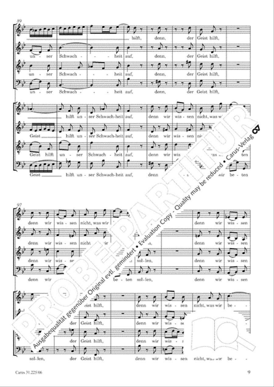 The Spirit makes our weakness strong (Der Geist hilft unser Schwachheit auf) 4-Part scores gallery preview page 10