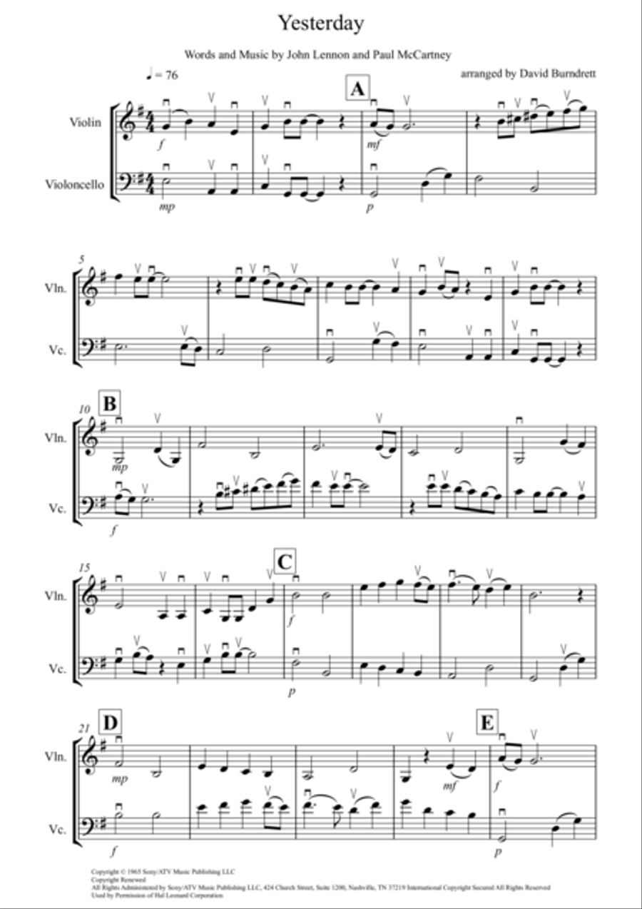Yesterday String Duet scores gallery preview page 1