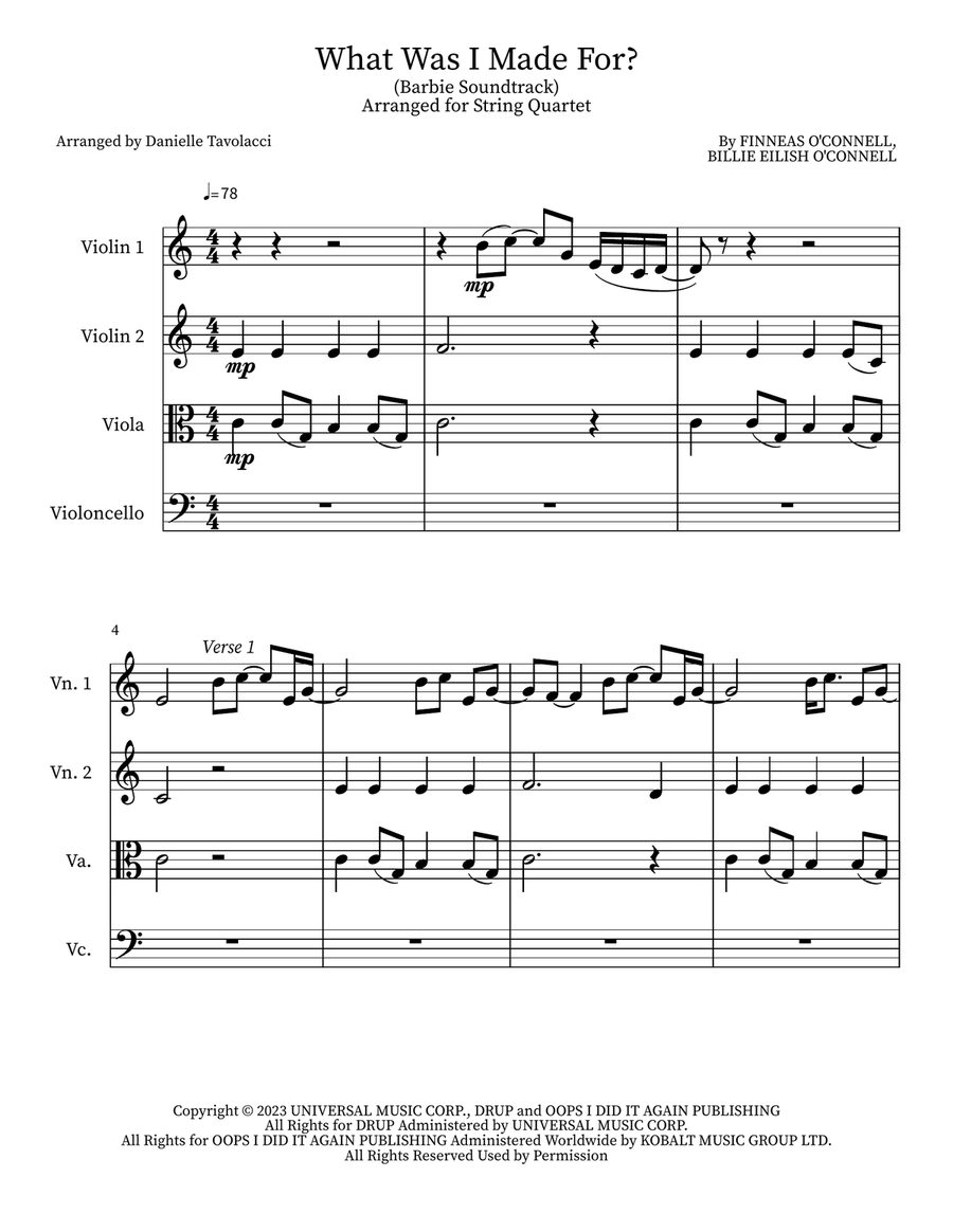 What Was I Made For? String Quartet scores gallery preview page 1