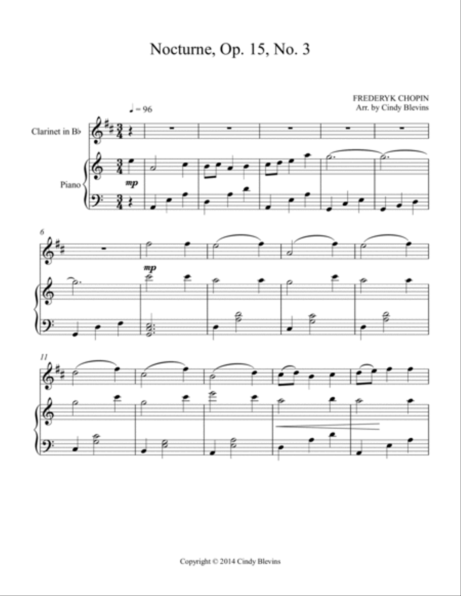 Nocturne, Op. 15, No. 3, for Piano and Clarinet Woodwind Duet scores gallery preview page 2