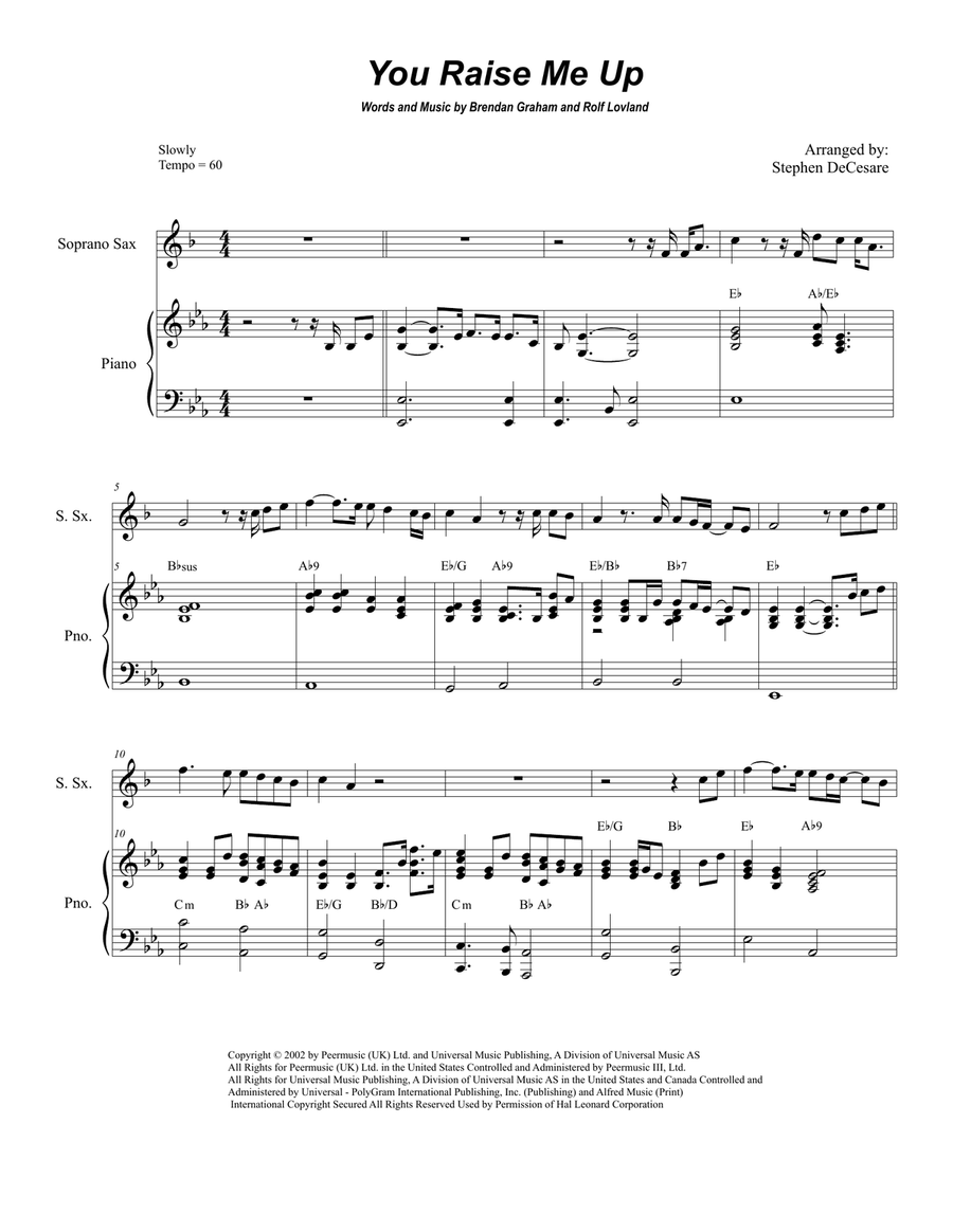 You Raise Me Up by Rolf Lovland Soprano Saxophone Digital