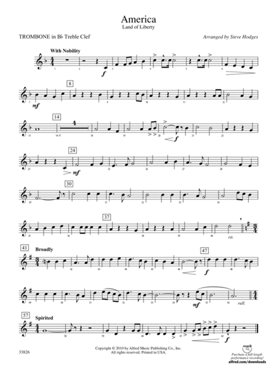 America - Land of Liberty: (wp) 1st B-flat Trombone T.C.