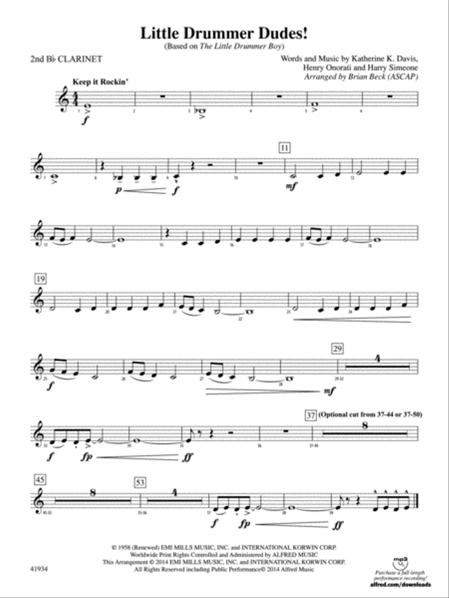 Little Drummer Dudes!: 2nd B-flat Clarinet Concert Band scores gallery preview page 1