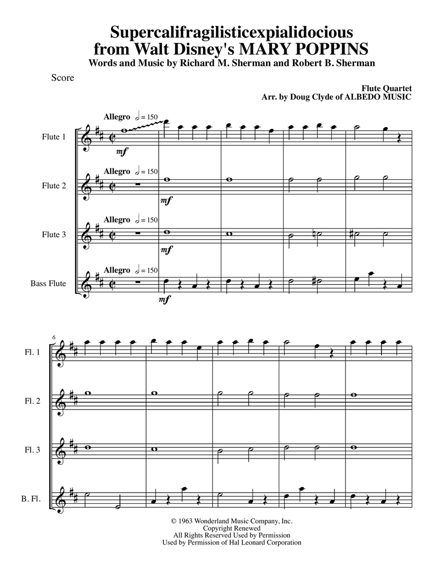 Supercalifragilisticexpialidocious from Walt Disney's MARY POPPINS Woodwind Quartet scores gallery preview page 1