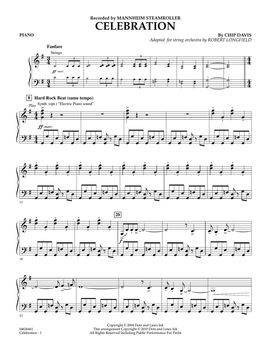 Celebration (Mannheim Steamroller) - Piano Orchestra scores gallery preview page 1