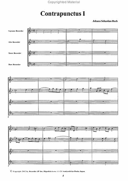 The art of Fugue Vol. 1 by Johann Sebastian Bach Recorder - Sheet Music