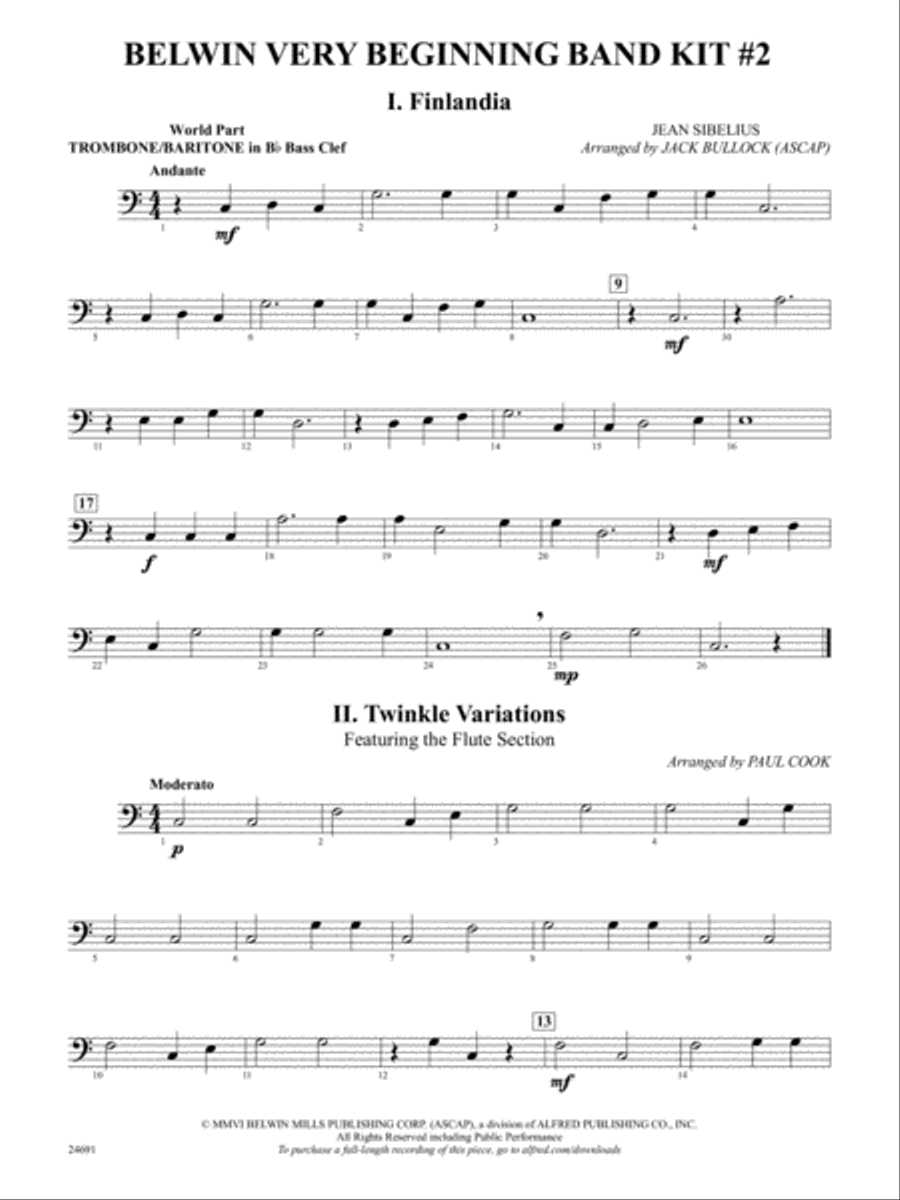 Belwin Very Beginning Band Kit #2: (World Part) 1st B-flat Trombone B.C. Concert Band scores gallery preview page 1