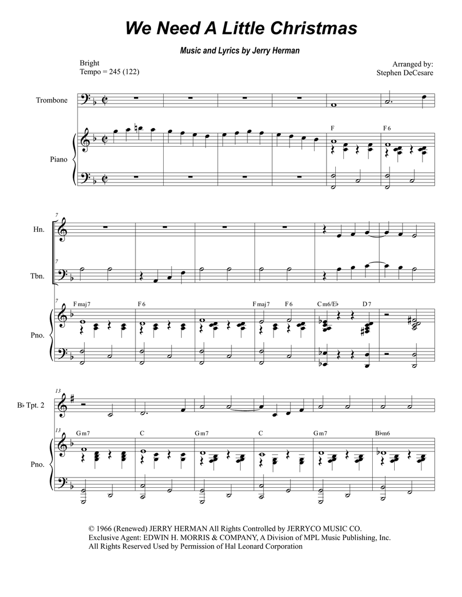 We Need A Little Christmas Brass Quartet scores gallery preview page 1
