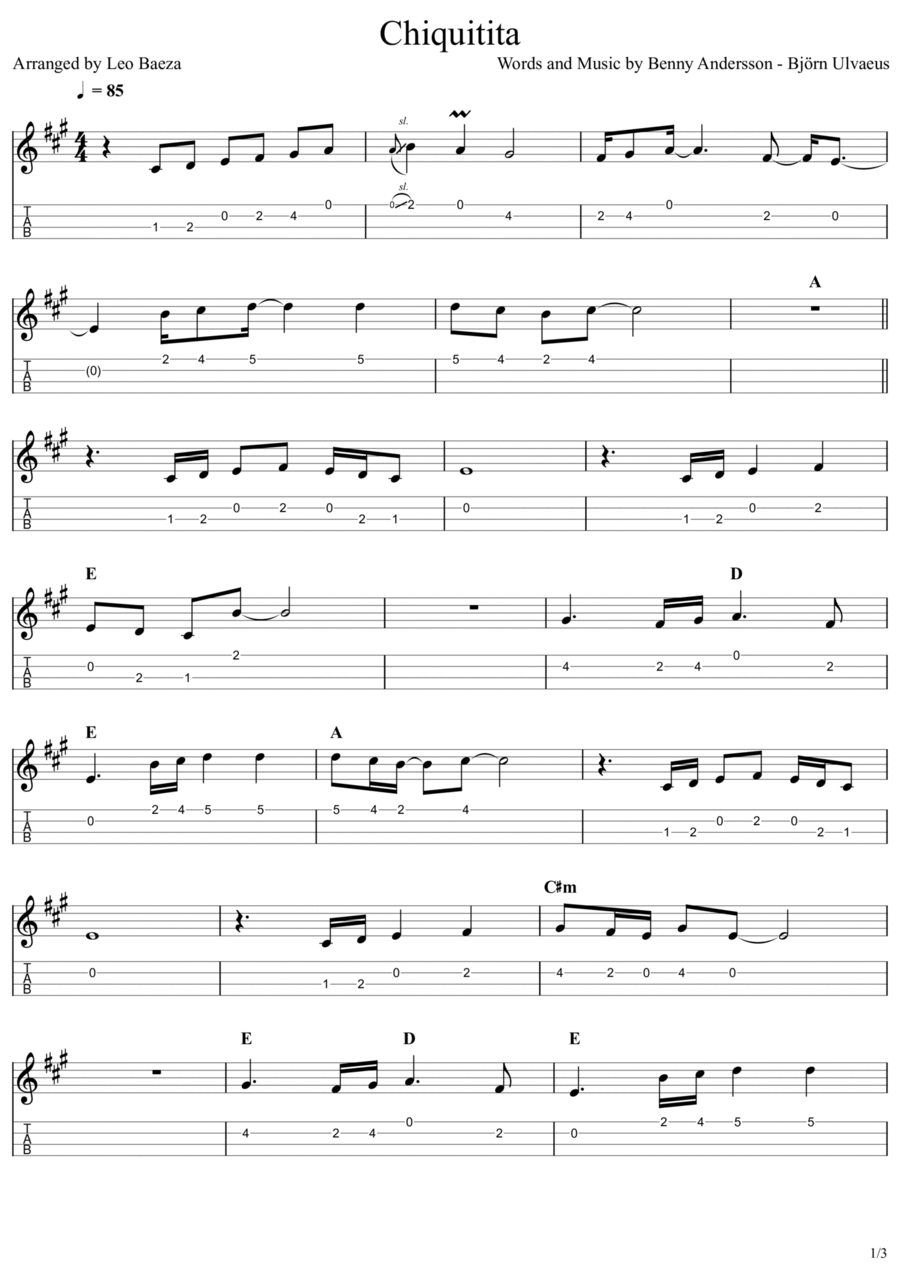 Chiquitita Chiquitita Ukulele scores gallery preview page 1