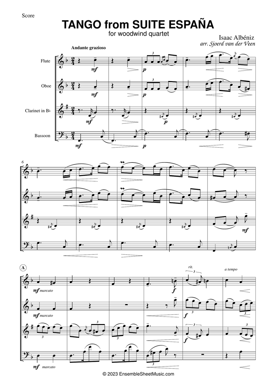 Tango from España Woodwind Quartet scores gallery preview page 1