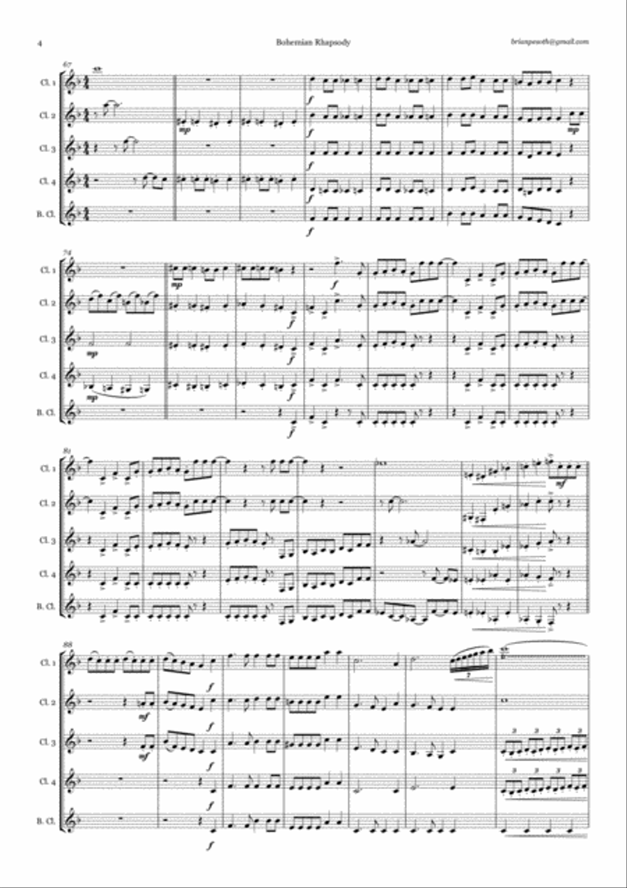 Bohemian Rhapsody Woodwind Quintet scores gallery preview page 4