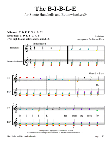 The B-I-B-L-E for 8-note Bells and Boomwhackers® (with Color Coded Notes) image number null