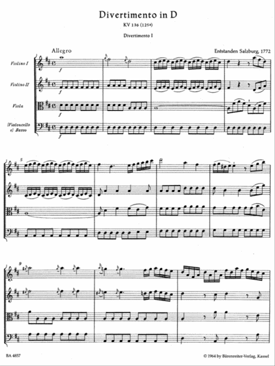 Three Divertimenti for Strings and Winds KV 136-138 (125a-c)