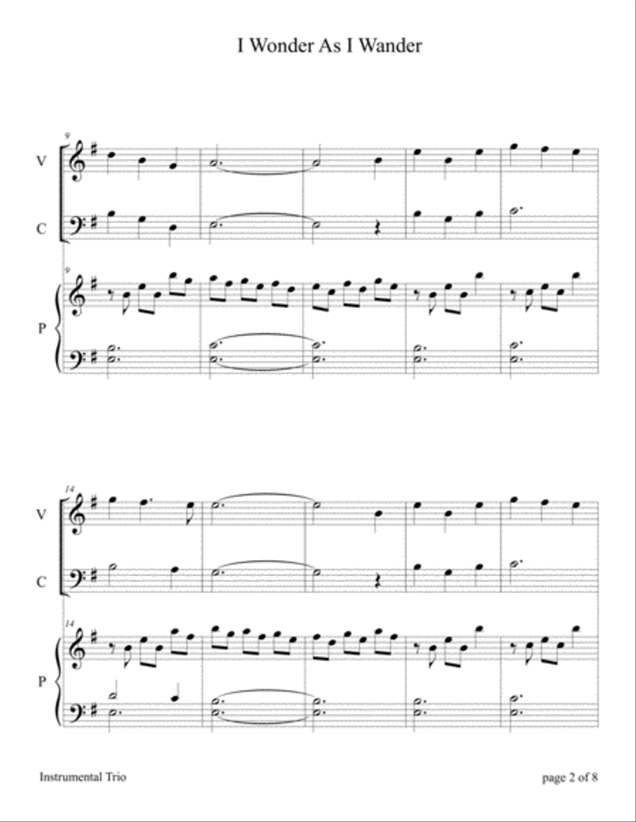 I Wonder As I Wander Piano Trio scores gallery preview page 2
