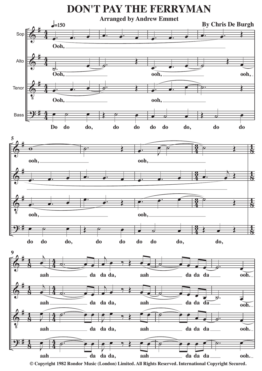 Don't Pay The Ferryman 4-Part scores gallery preview page 1