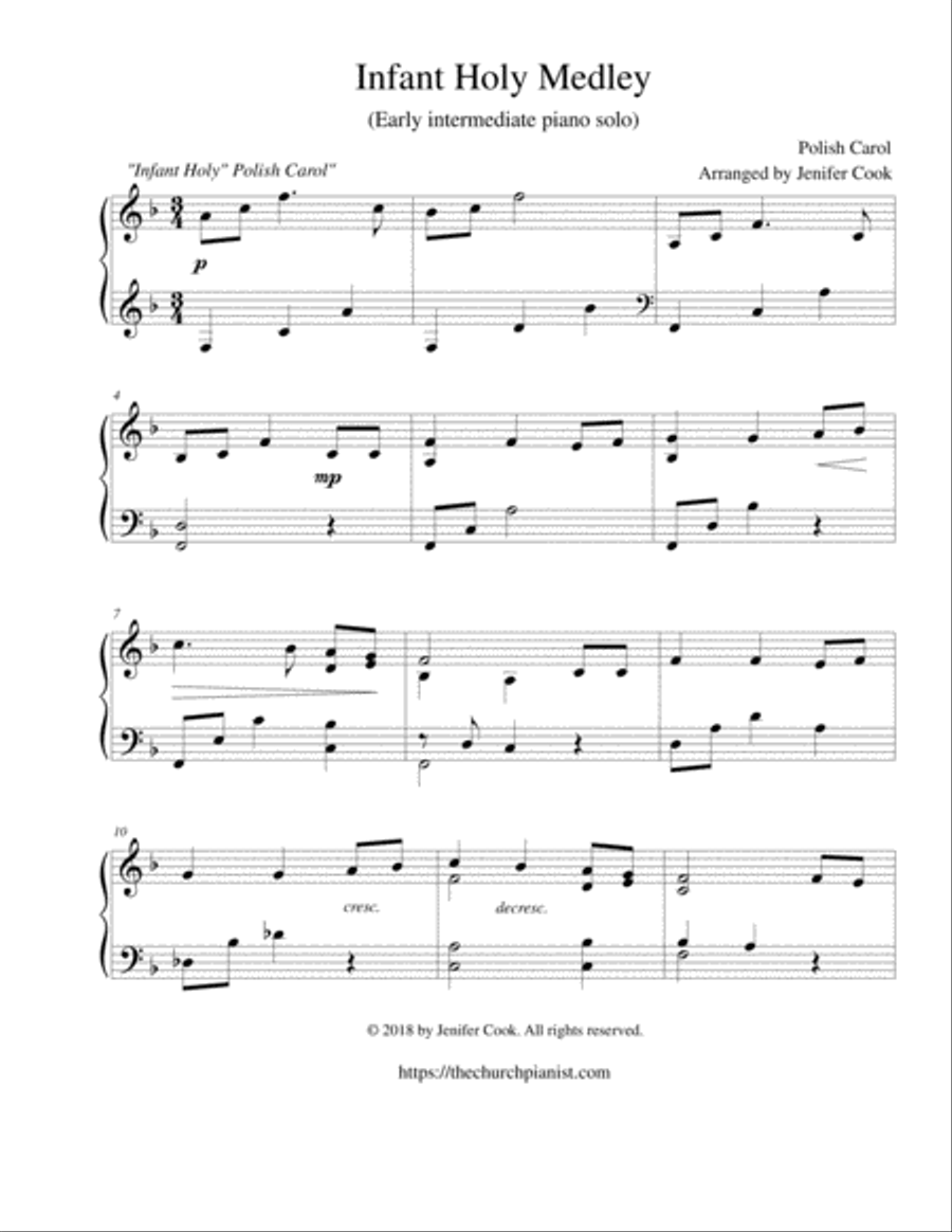 Infant Holy w/ Away in a Manger Piano Solo scores gallery preview page 1
