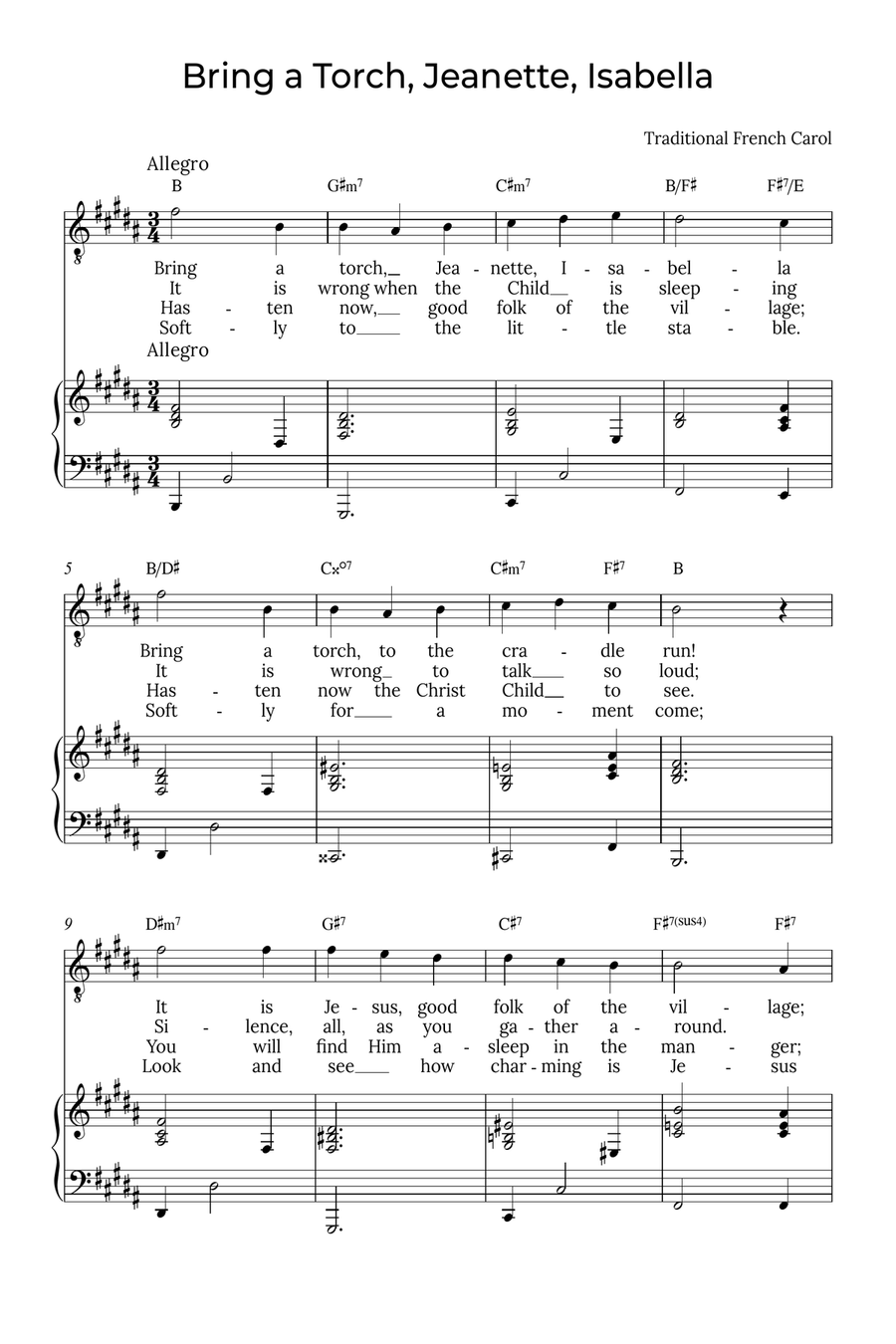 Bring a Torch, Isabella - Tenor with chords in B, Jeanette Tenor Voice scores gallery preview page 1