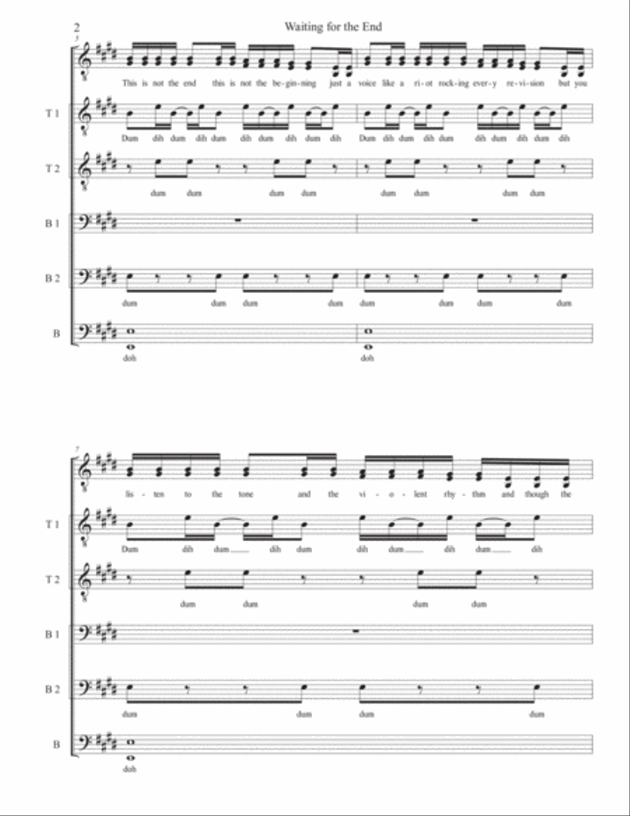 Waiting For The End A Cappella scores gallery preview page 2