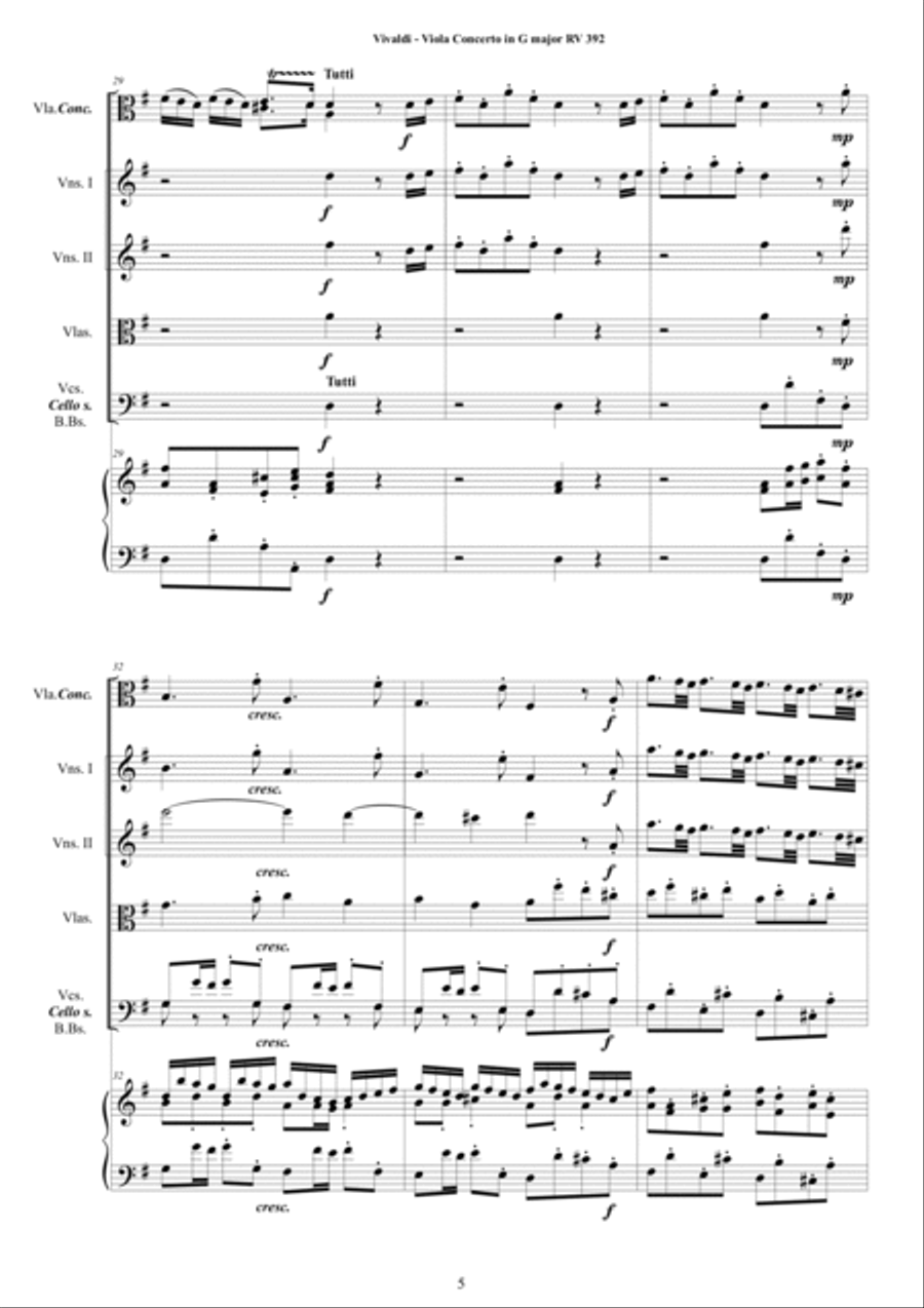 Vivaldi - Viola Concerto in G major RV392 for Viola concertante, Strings and Cembalo Chamber Orchestra scores gallery preview page 5