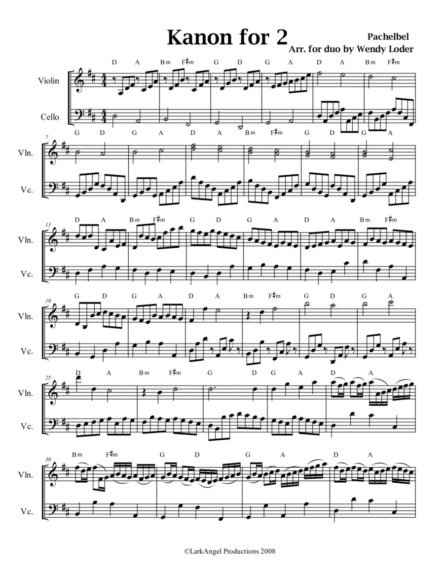 Canon in D for DUO Violin & Cello String Duet scores gallery preview page 1