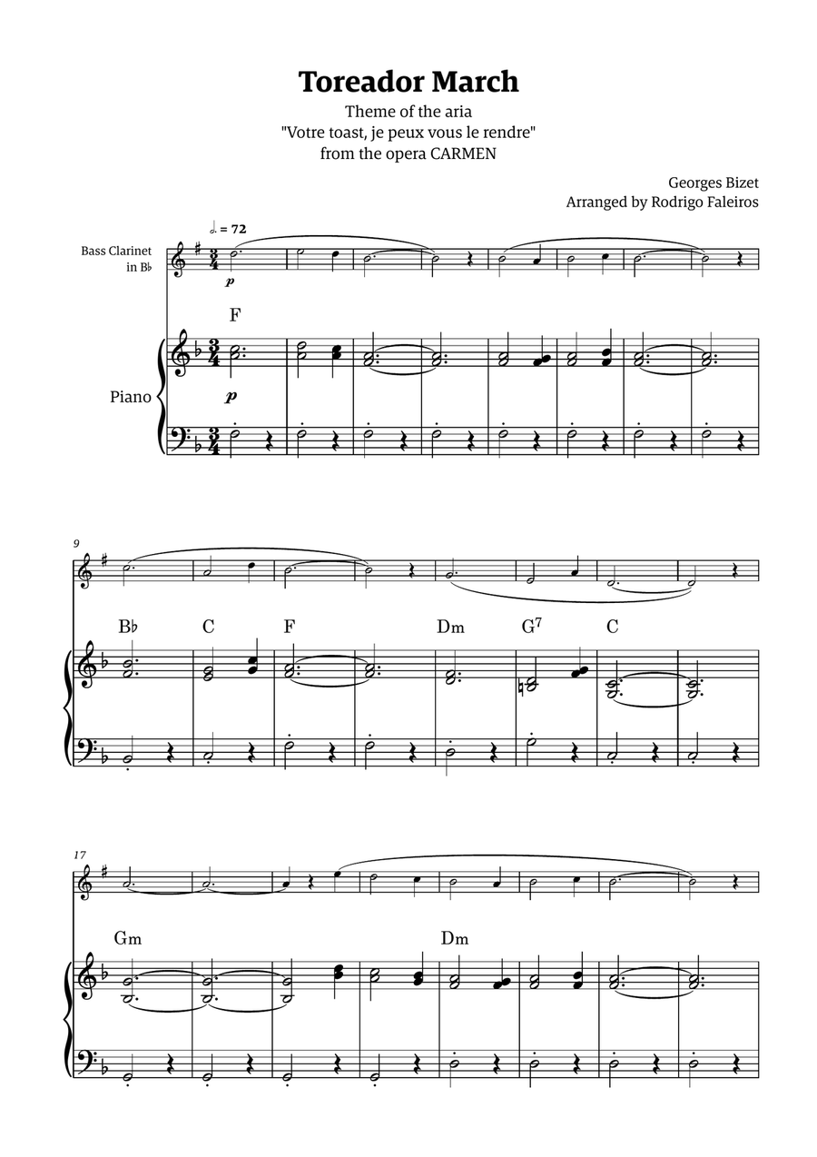 Toreador March (from the opera Carmen) - easy version Chamber Music scores gallery preview page 1