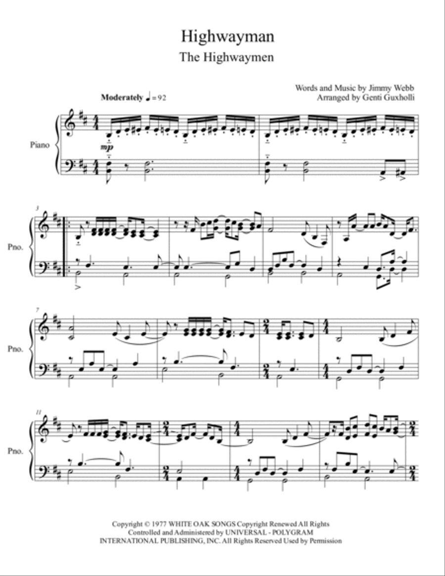 The Highwayman Piano Solo scores gallery preview page 2