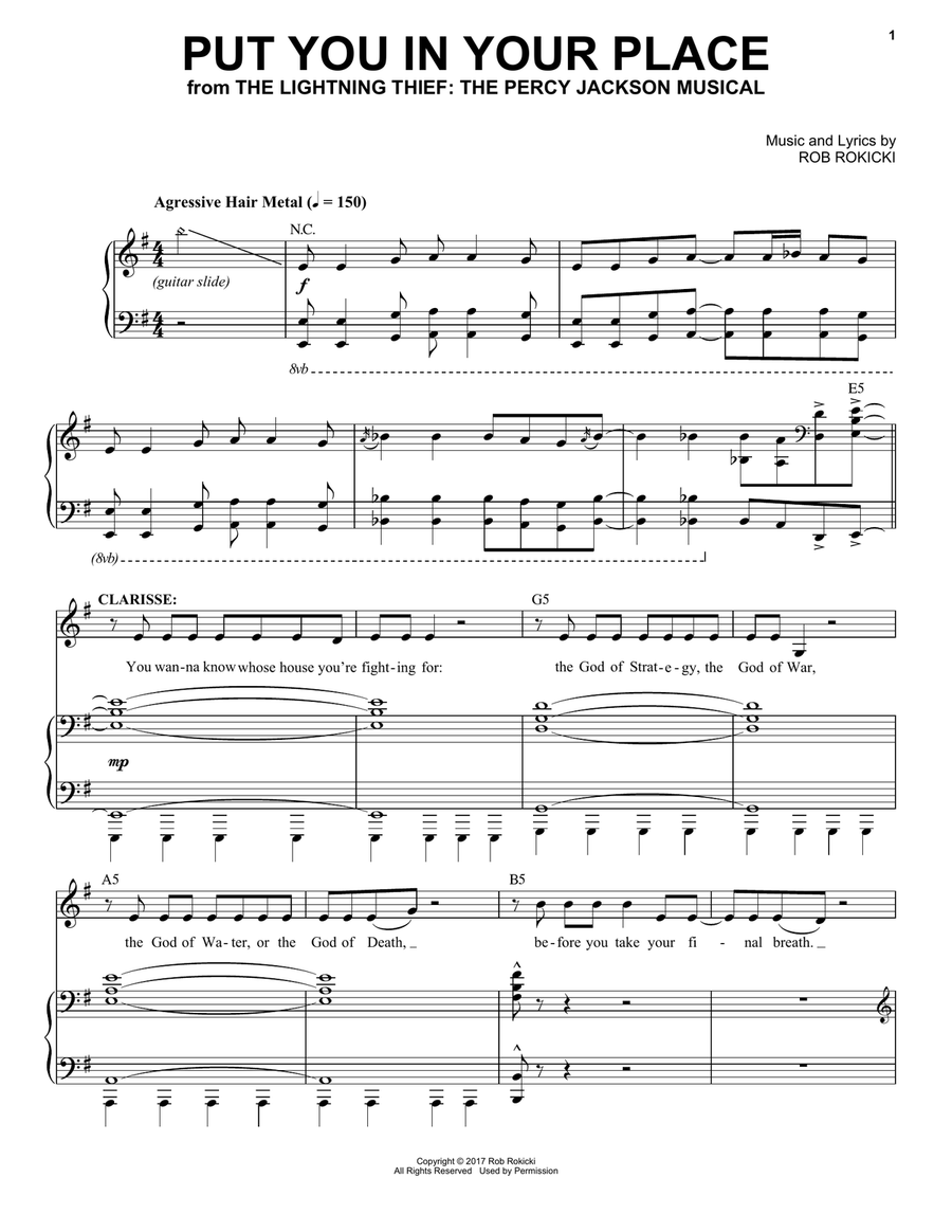 Put You In Your Place (from The Lightning Thief: The Percy Jackson Musical) Voice scores gallery preview page 1