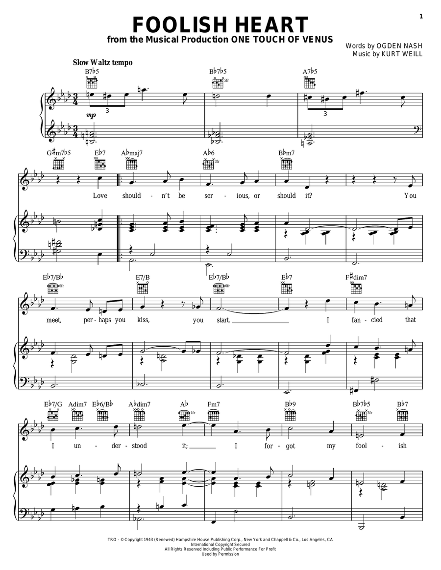 Foolish Heart Piano, Vocal, Guitar scores gallery preview page 1