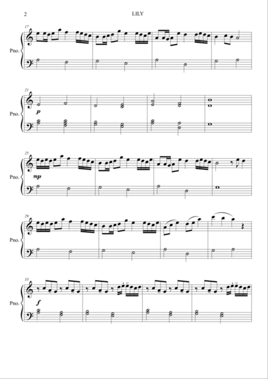 Lily Easy Piano scores gallery preview page 2