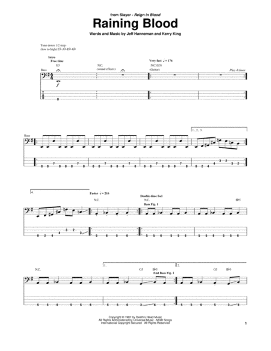 Raining Blood Guitar Tablature scores gallery preview page 1