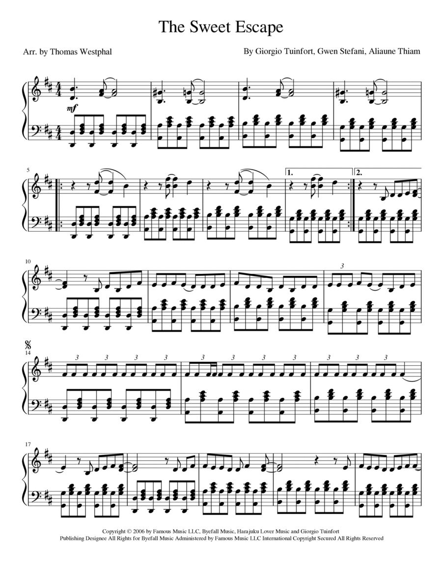 The Sweet Escape Piano Solo scores gallery preview page 1