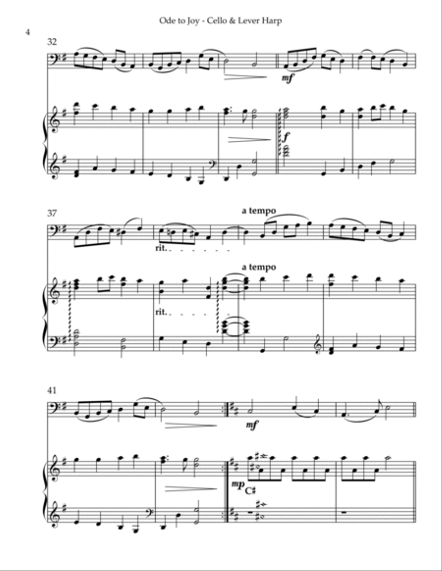 Ode to Joy, Duet for Cello & Lever Harp String Duet scores gallery preview page 4