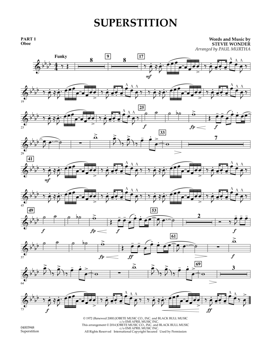 Superstition - Pt.1 - Oboe Concert Band scores gallery preview page 1