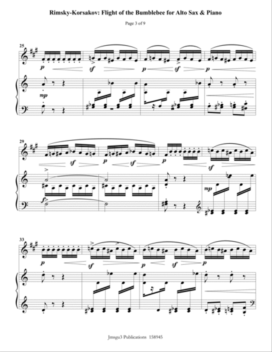 Korsakov: Flight of the Bumblebee for Alto Sax & Piano Alto Saxophone scores gallery preview page 3