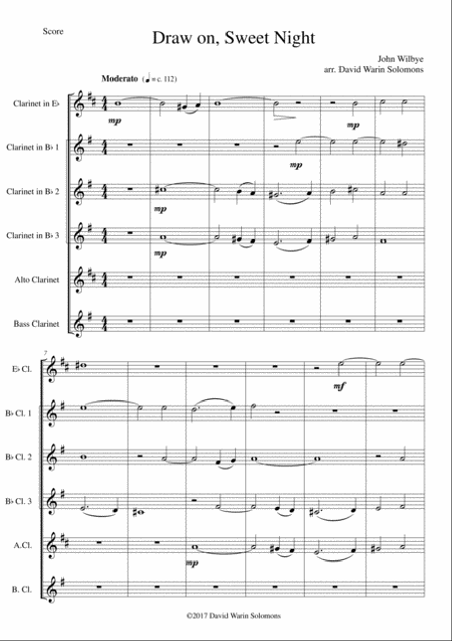 Draw on, Sweet Night for clarinet sextet (E flat, 3 B flats, alto and bass) Clarinet Solo scores gallery preview page 1