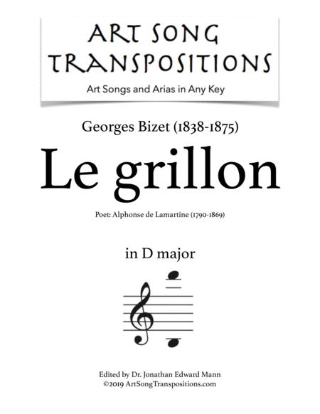 BIZET: Le grillon (transposed to D major)