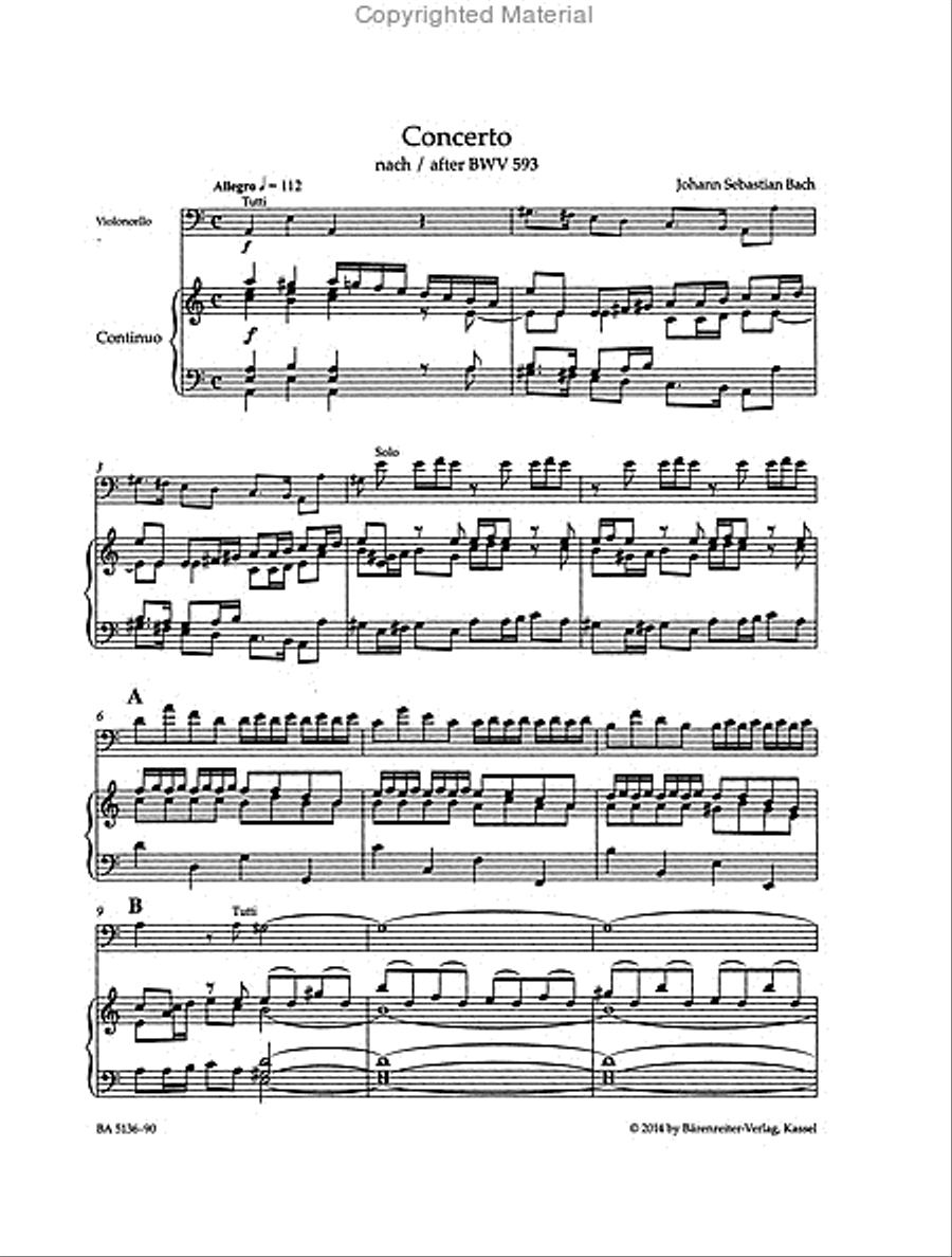 Concerto for Violoncello, Strings and Basso continuo A minor (after BWV 593) Piano scores gallery preview page 2