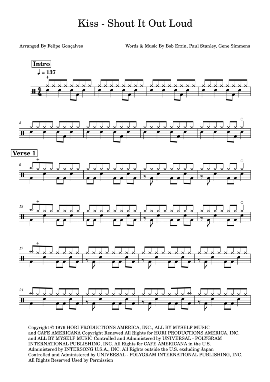 Shout It Out Loud Drum Set scores gallery preview page 1