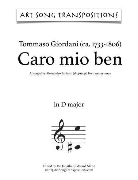 GIORDANI: Caro mio ben (transposed to D major, D-flat major, and C major)