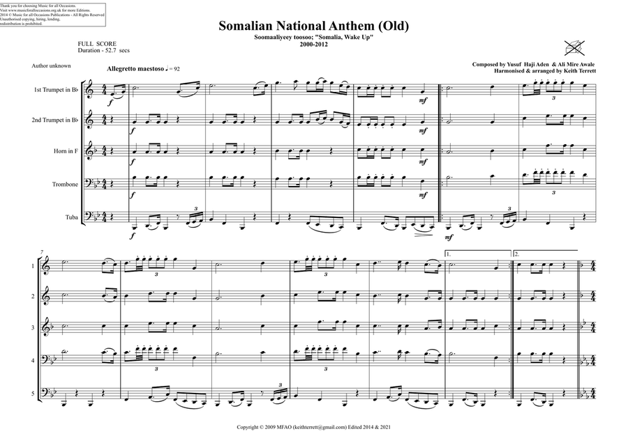 Somalian National Anthem for Brass Quintet (Old & New) (MFAO World National Anthem Series) Brass Quintet scores gallery preview page 2
