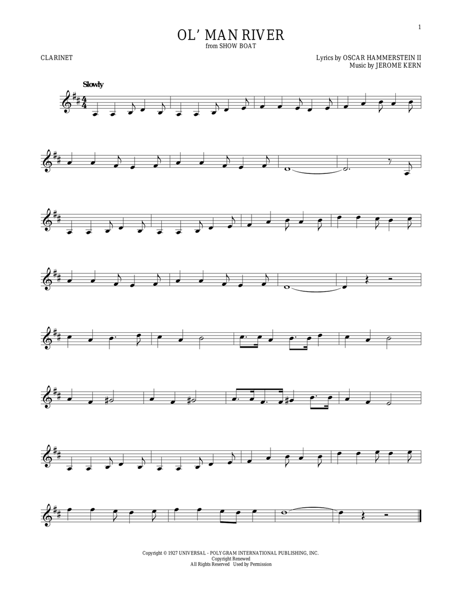 Ol' Man River Ol' Man River Clarinet Solo scores gallery preview page 1