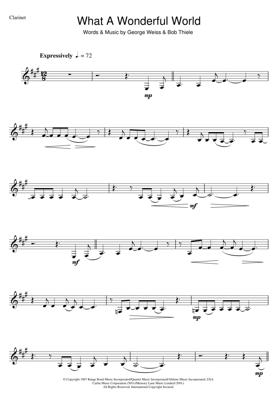 What A Wonderful World What A Wonderful World Clarinet Solo scores gallery preview page 1